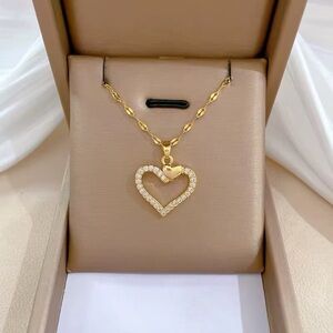Gold Double Heart cz Pendant Necklace